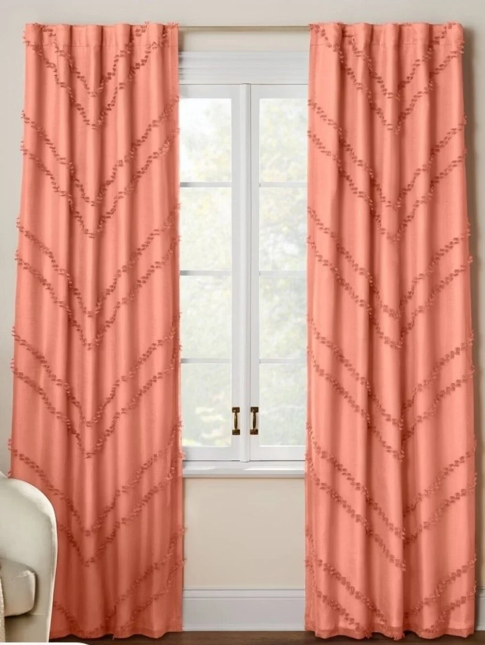 Pillowfort Blush Pink Fringed Window Curtains (2) Panels Size 42